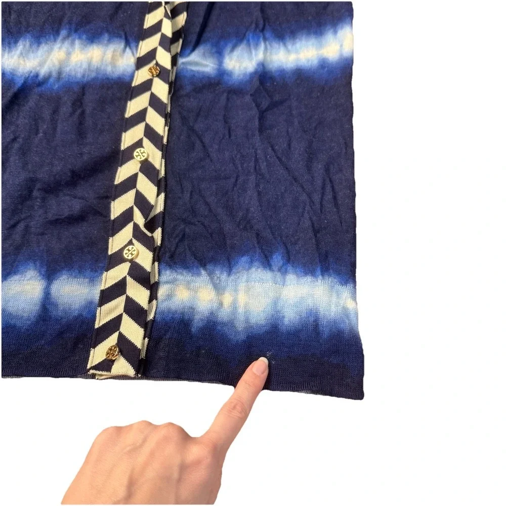 Tory Burch‎ Blue Cardigan Sweater Navy Small Nautical Tie Dye *flaws